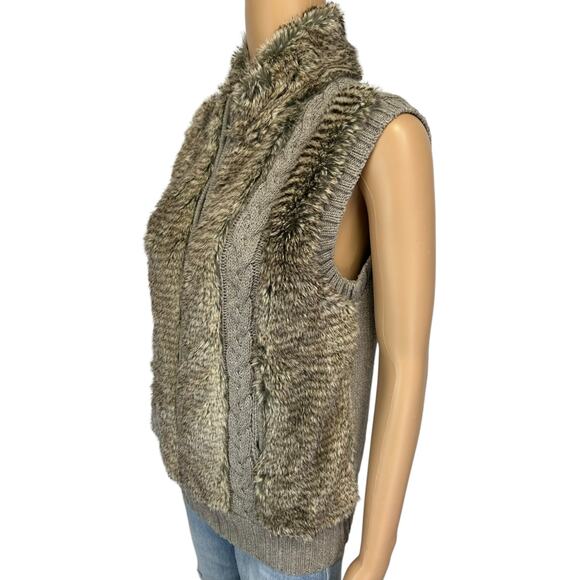 Fuda Faux Fur Cable Knit Vest Tan Brown Full Zip Size S - Picture 4 of 9